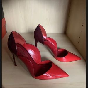 VALENTINO Garavani A/W Red Tri-color Patent Leather Scalloped Pumps Size 37 1/2